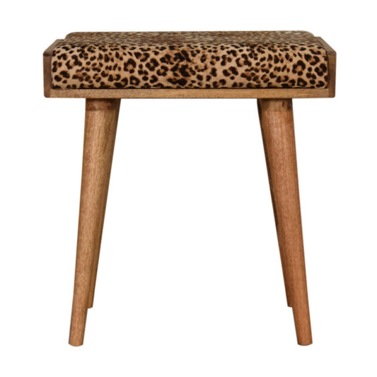 Leopard Velvet Tray Style Footstool - Brown Oak
