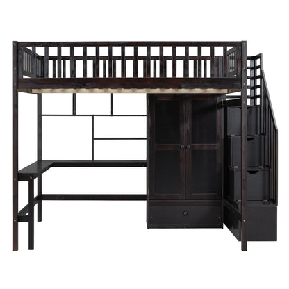 Loft Bed With Bookshelf, Drawers, Desk, And Wardrobe