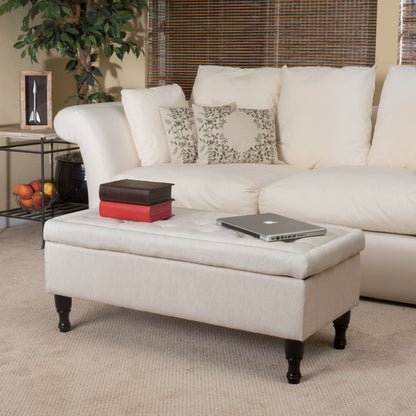 Button-Tufted Upholstered Ottoman With Hidden Storage - Linen