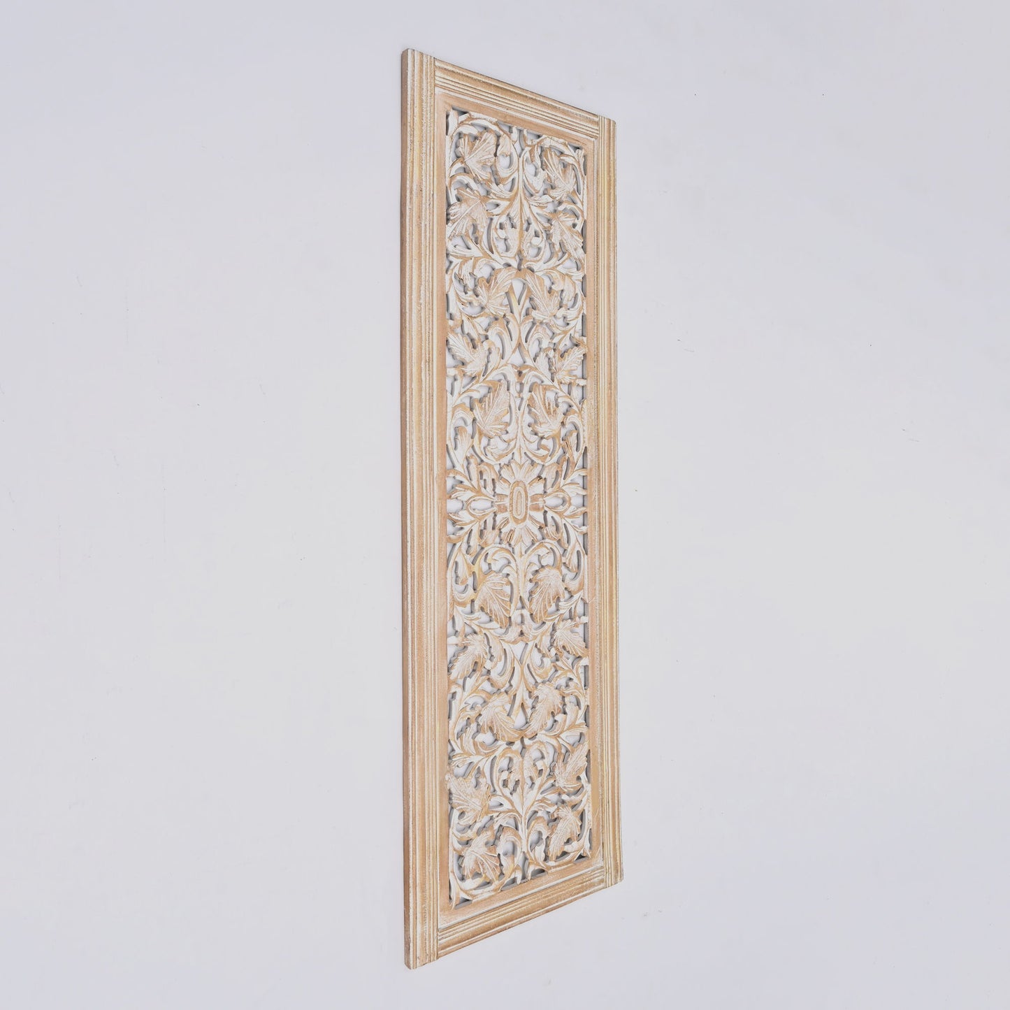 Floral Hand Carved Mandala Rectangular Wall Decor Accent - Gold / White