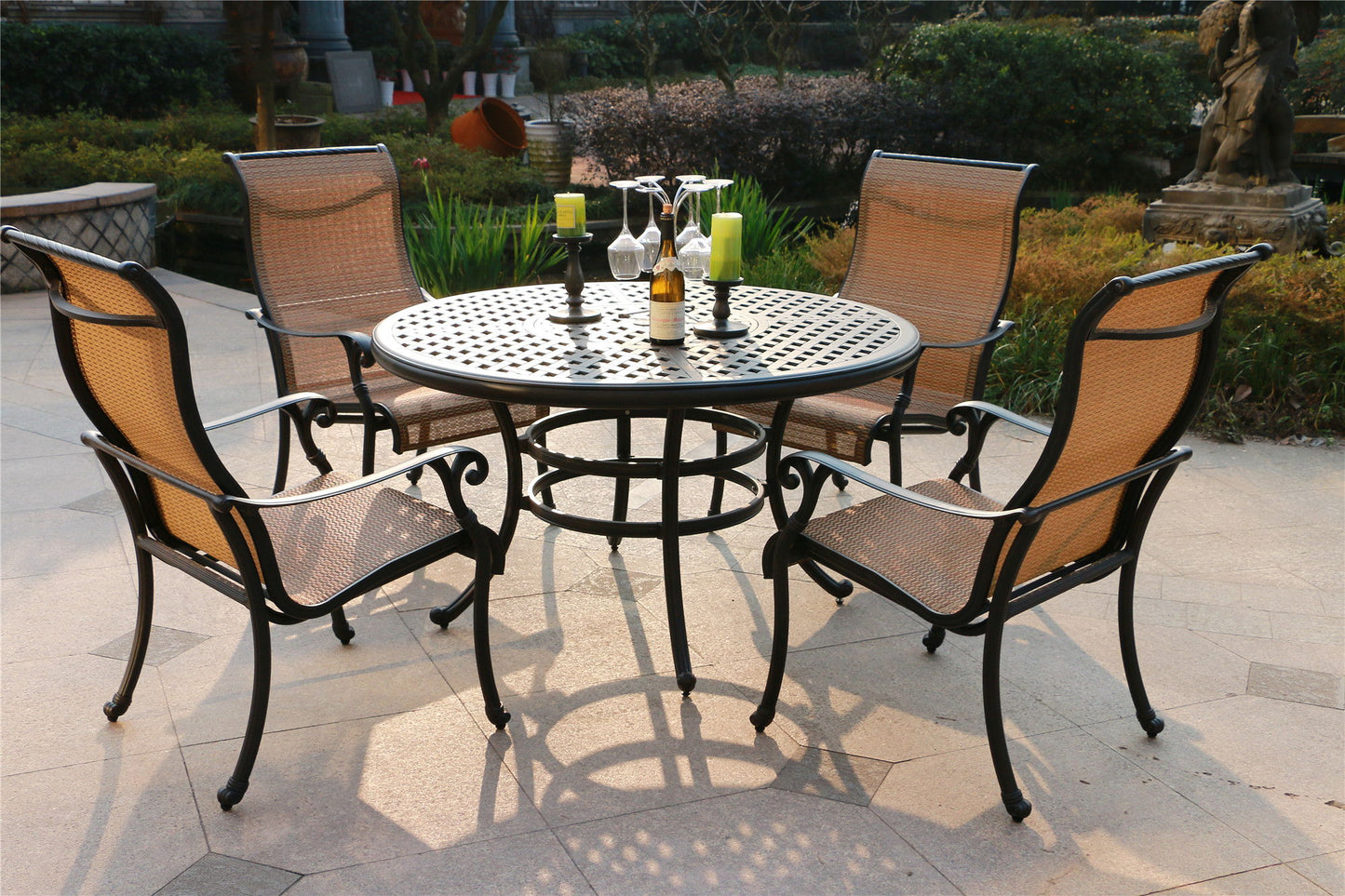 Round 4 Person 51.9" Long Aluminum Dining Set - Antique Bronze