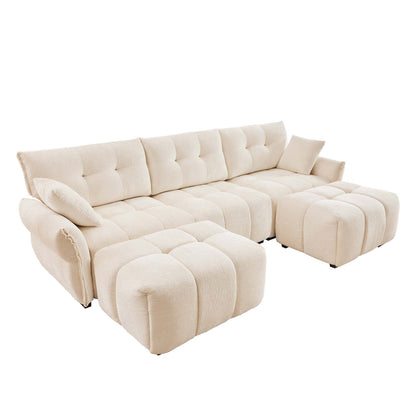 Sofa Set With Ottoman And Pillows, Textured, High Resilience Cushions