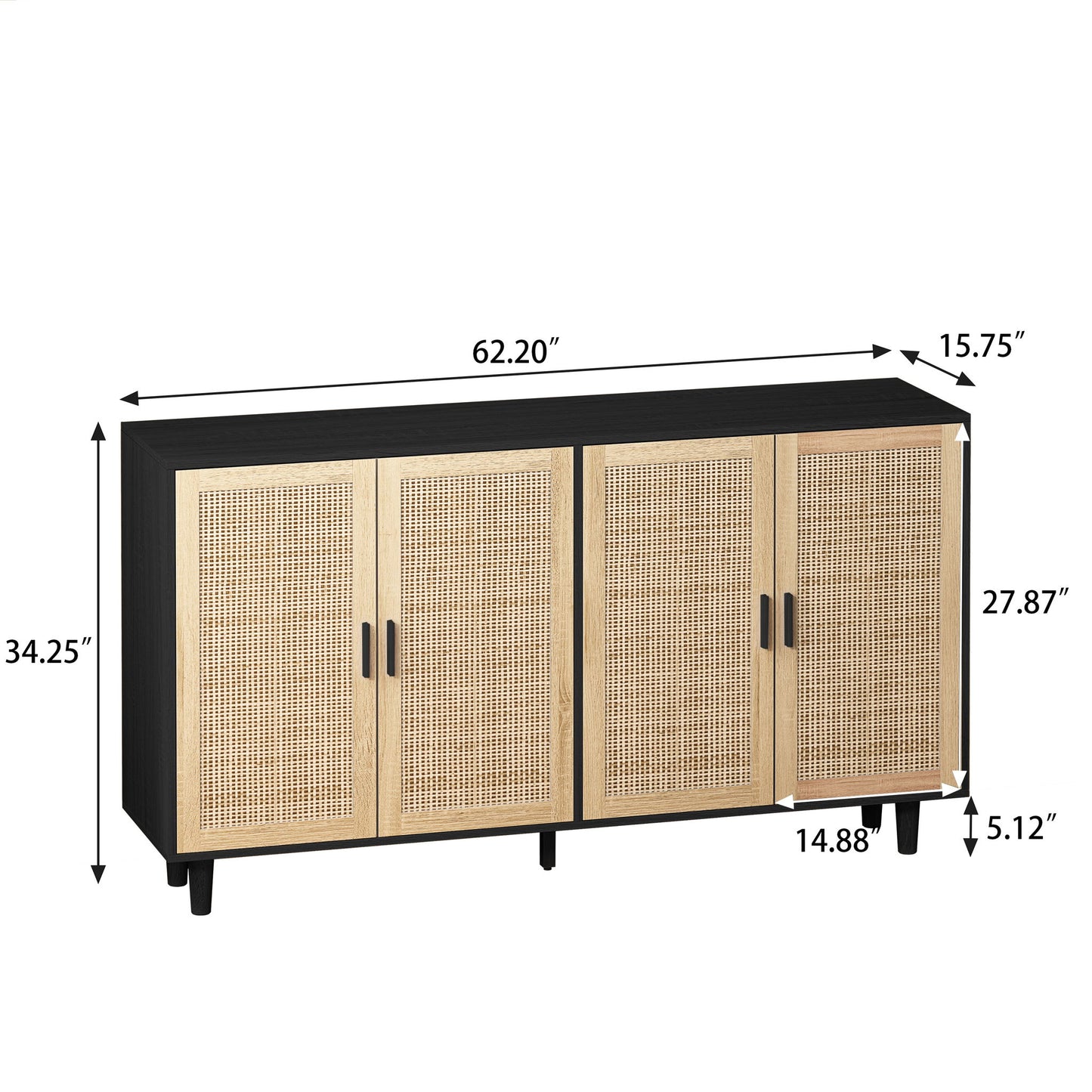 Elegant And Functional 4 Door Rattan Decorative Storage Cabinet