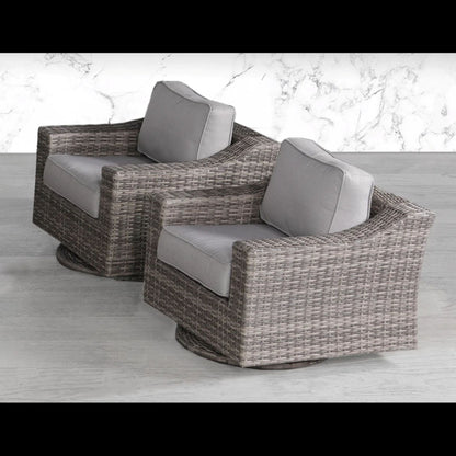 Elegant Swivel Patio Chair With Luxurious Cushions Perfect For Outdoor Relaxation (Set of 2) - Gray Mix