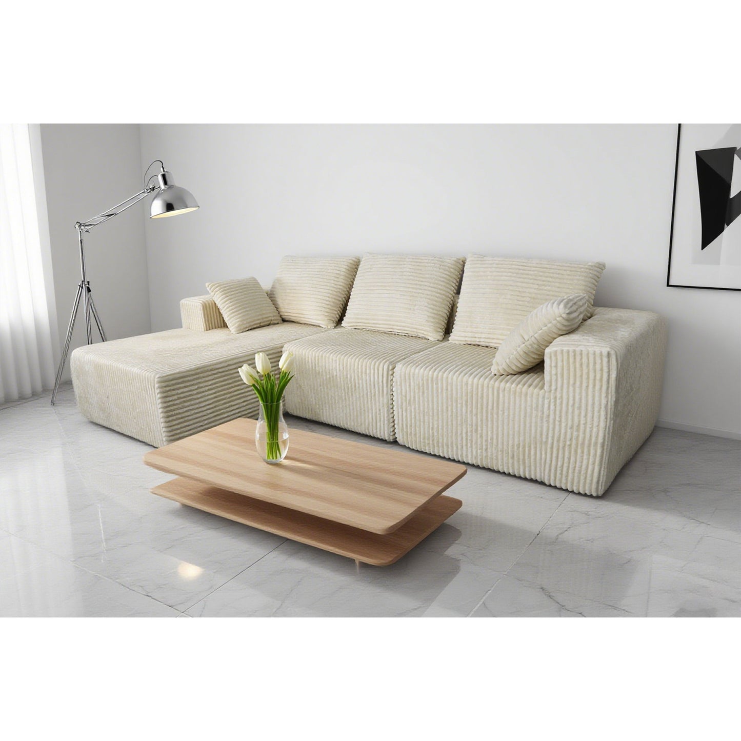 Corner Combination Sofa Sectional Couch With Soft Plush Fabric