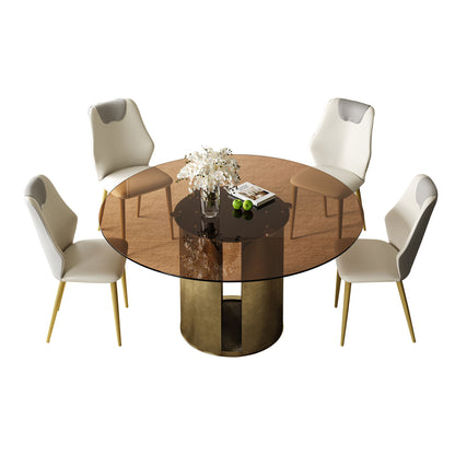 Modern Round Dining Table Set With Glass Top And Steel Legs