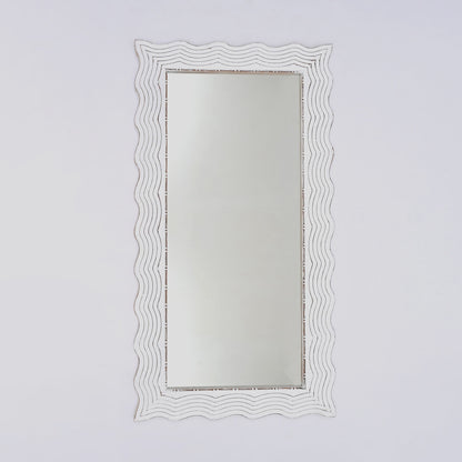Handcarved Wave Design Rectangle Mirror Accent Enhancing Space - Antique White