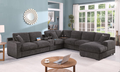 Celine - Corner Sectional Sofa With Right Facing Chaise, Cupholders, And Charging Ports - Gray