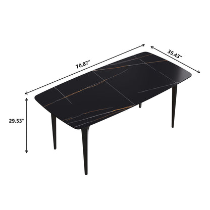 70.87" Modern Artificial Stone Curved Metal Leg Dining Table, Can Accommodate 6-8 People - Black