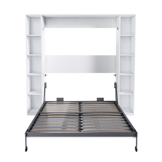 Queen Murphy Bed With Storage Cabinet - White
