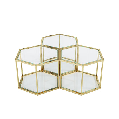 Modern Coffee Table With Double Layer Tempered Glass And Polygonal Design