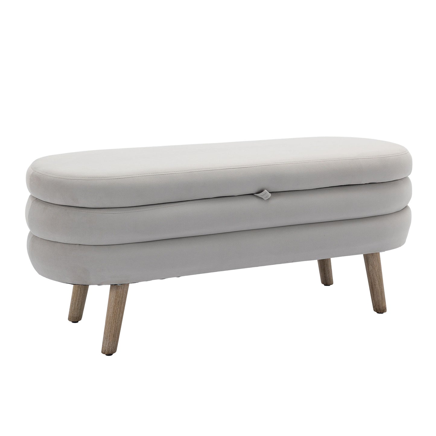 Velvet Fabric Storage Bench With Wood Legs For Bedroom And Living Room - Light Gray