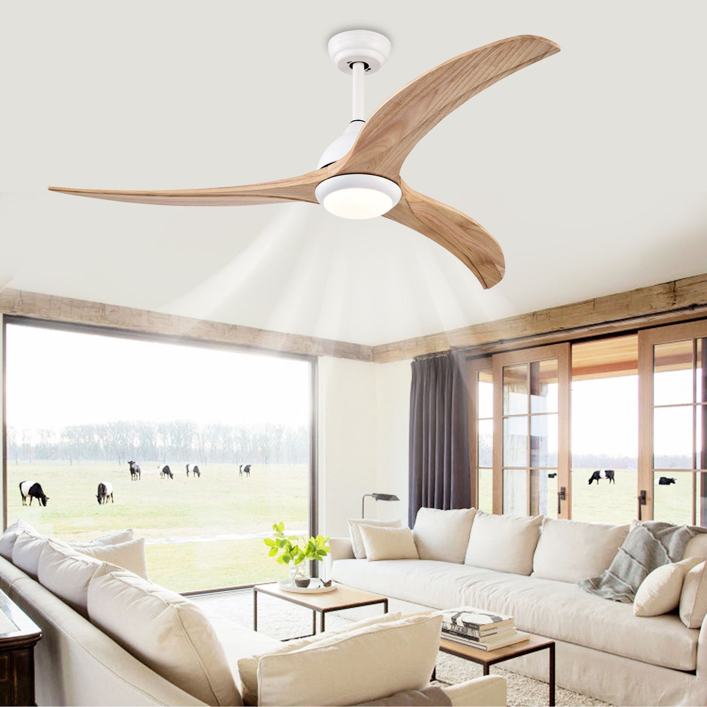 Indoor Outdoor Ceiling Fan With Light With Remote Control, Noiseless Reversible Motor, 6 Speed, 3 Color
