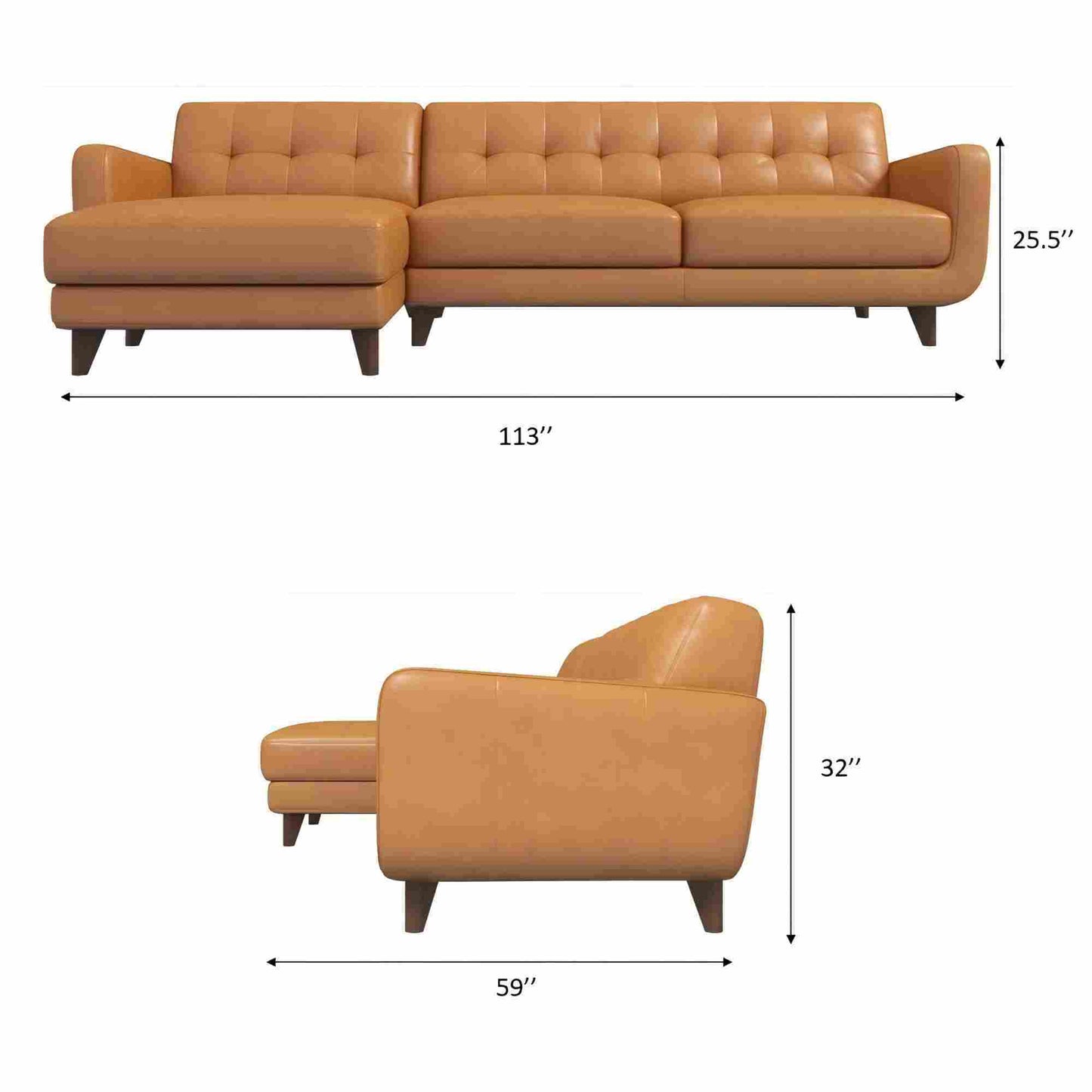 Allison - Right Facing Leather Sectional Sofa - Tan