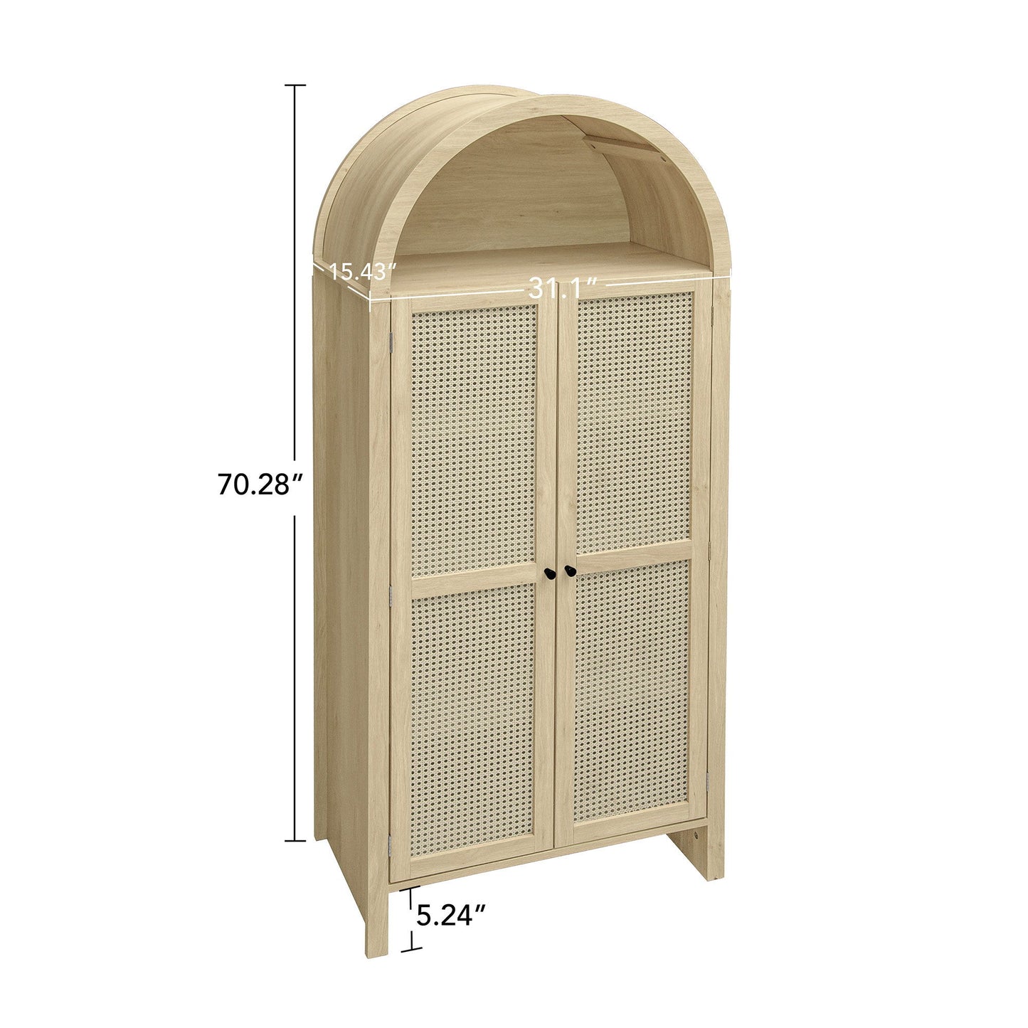 Tall Arched Kitchen Pantry, Arched Storage Display Cabinet With 2 Drawers & Adjustable Shelves, Rattan Door Versatile Storage Cabinet For Kitchen, Dining Room - Natural