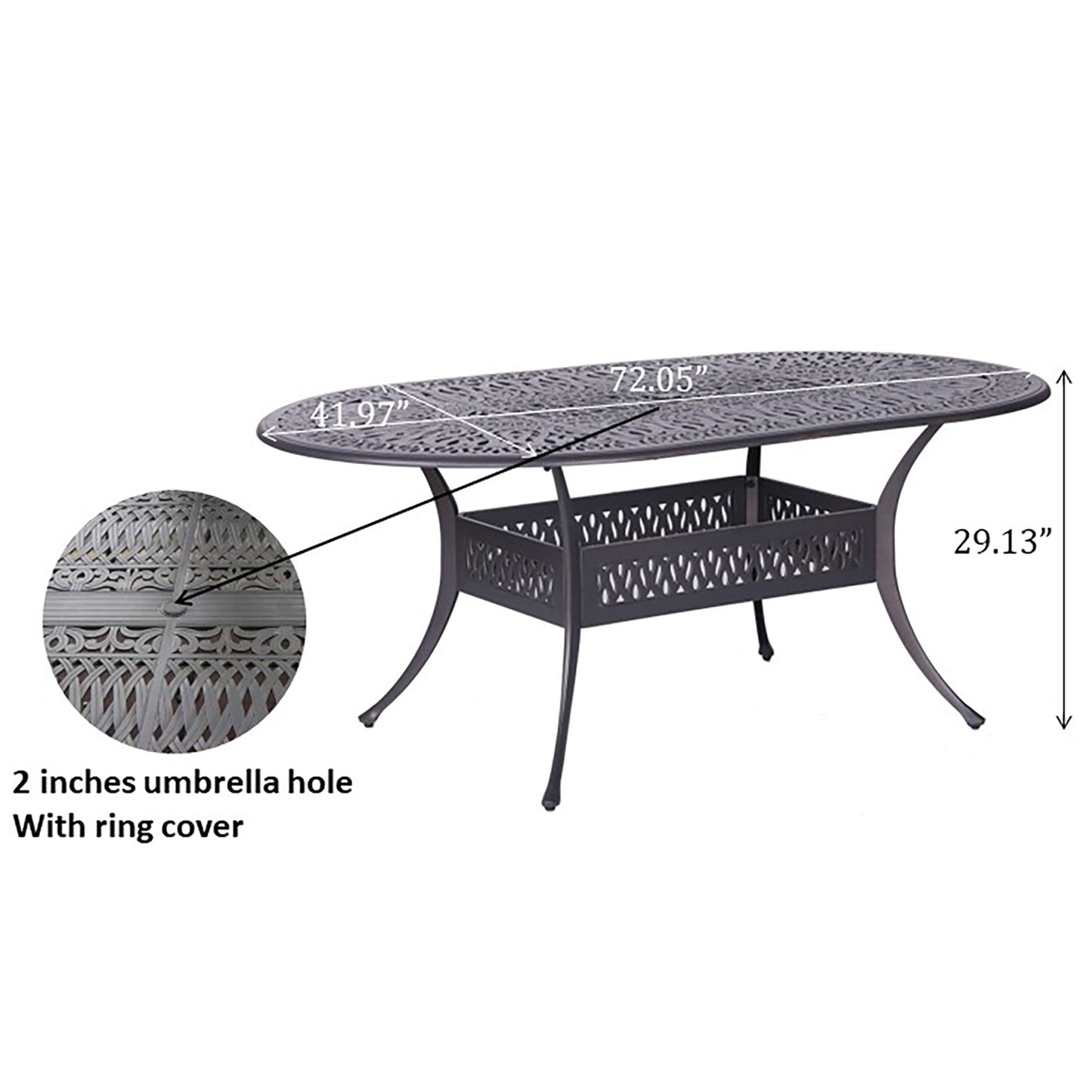 Oval 6 Person 72" Long Aluminum Dining Set Sunbrella With Cushions - Gray / Ivory