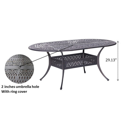 Oval 6 Person 72" Long Aluminum Dining Set Sunbrella With Cushions - Gray / Ivory