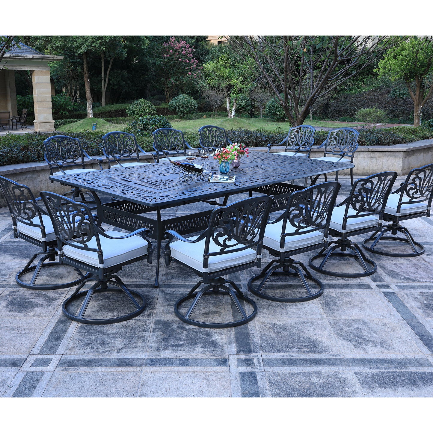Rectangular Metal Dining Set With Cushions