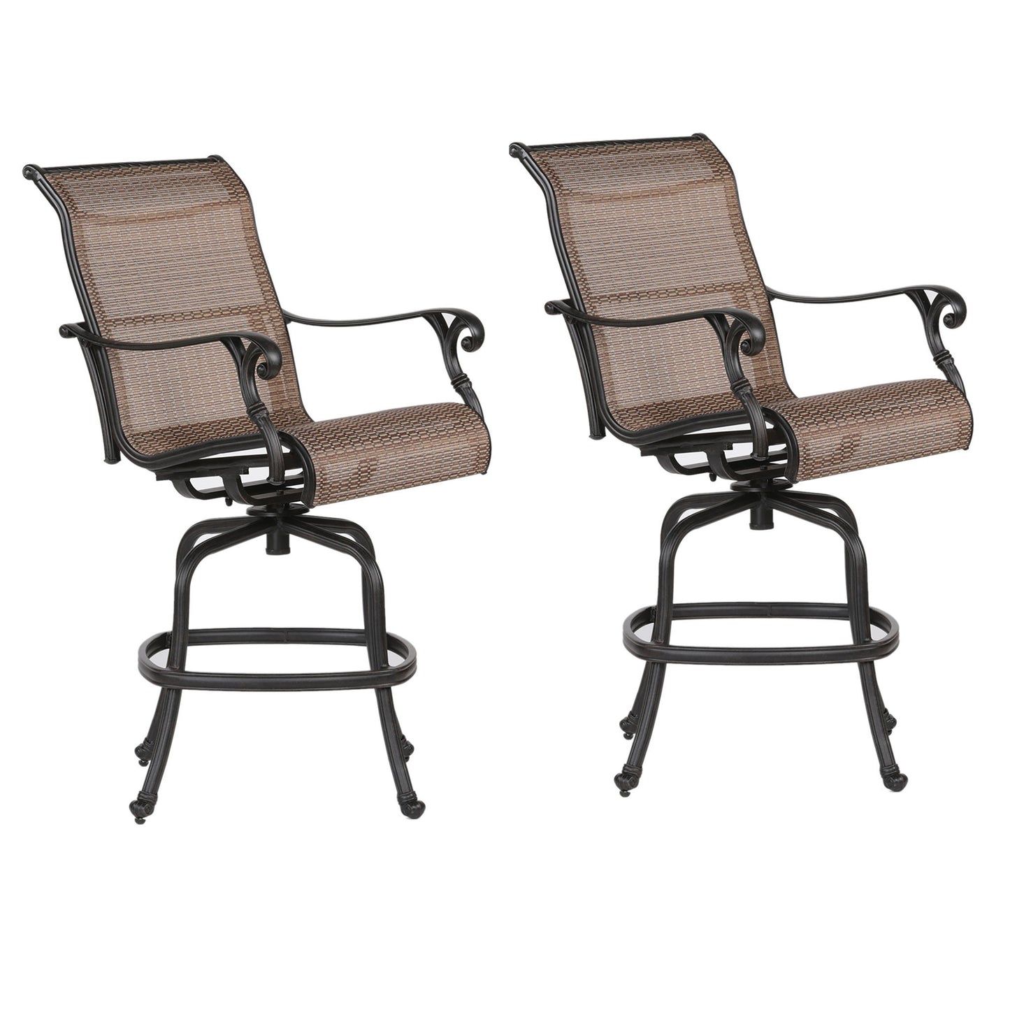 Outdoor Sling Counter Stool (Set of 2) With Aluminum Frame, All Weather - Dark Brown