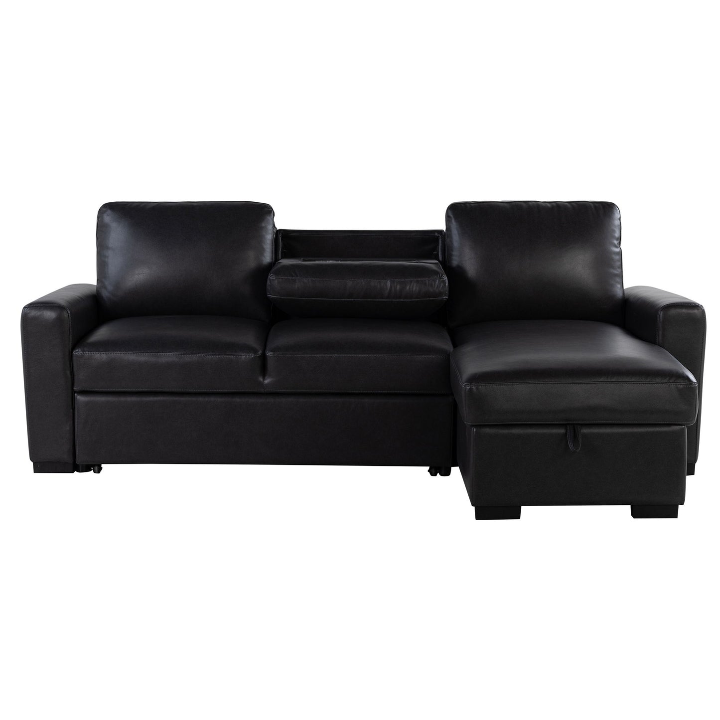 Montero - Sofa With Pull Out Bed, Drop Down Table, USB And Cup Holders, Storage Chaise - Charcoal Black