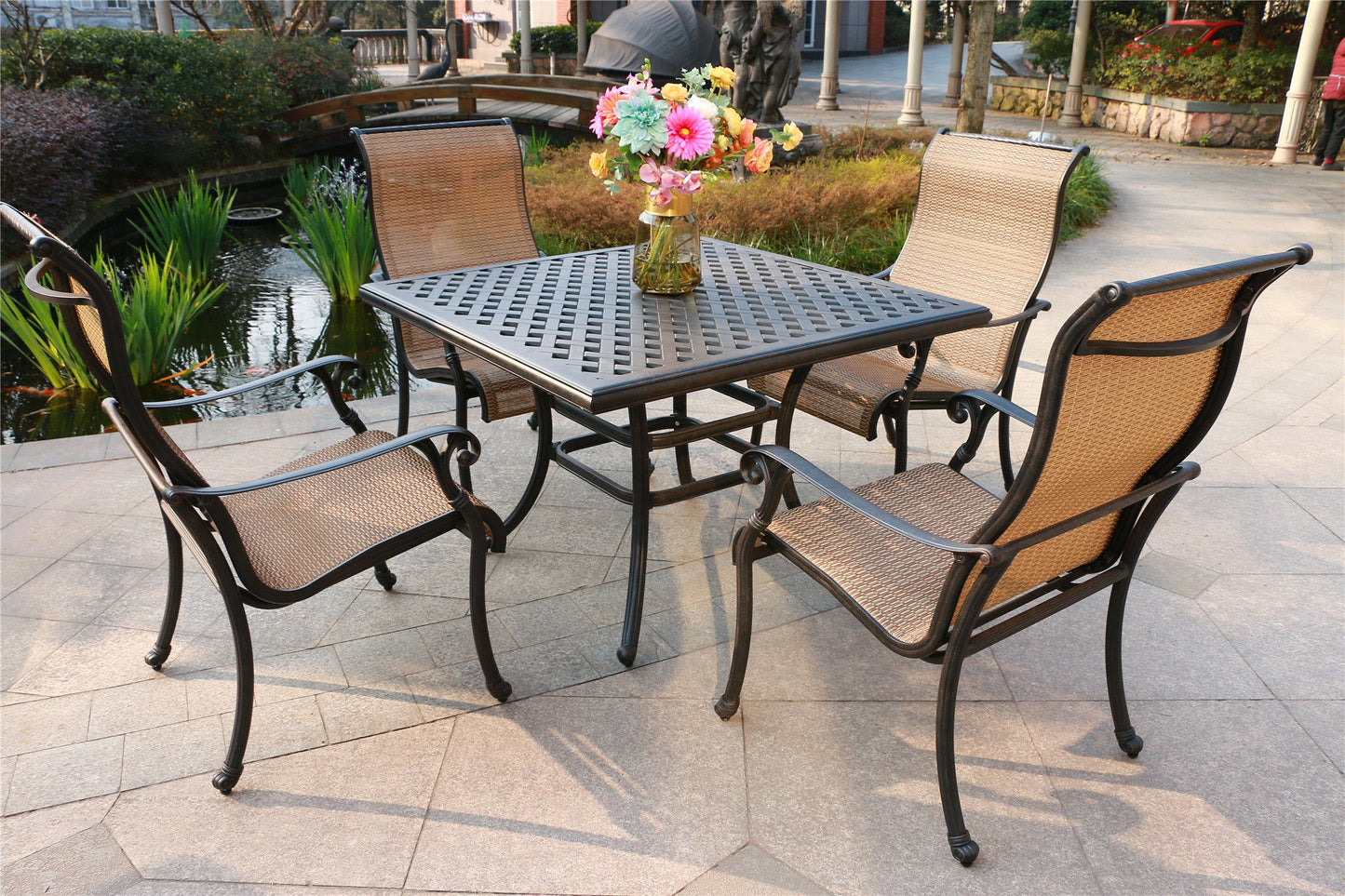 Square 4 Person 43.19" Long Aluminum Dining Set - Antique Bronze