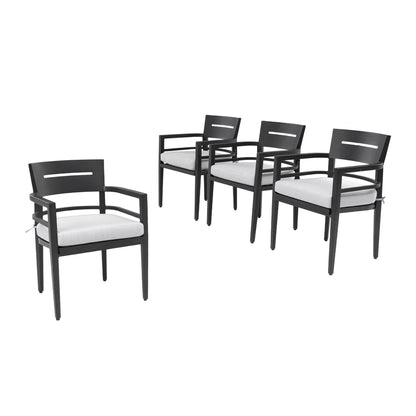 Outdoor Patio Dining Chairs With Outdoor Grade Sunbrella Fabric Cushions, Tapered Feet (Set of 4) - Ember Black