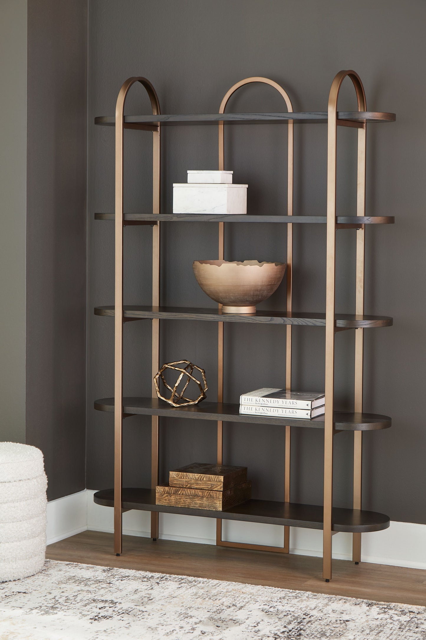 Brentmour - Bookcase - Brown / Gold Finish