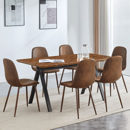 Modern Transferred Leg Backrest Dining Chair And Herringbone Dining Table Set Model Of Elegance And Durability For Home Furnishing - Brown / Walnut