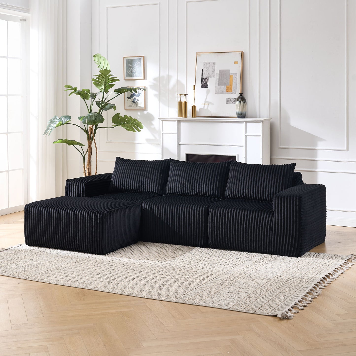 L - Shape Modern Minimalist Modular Sectional Sofa, Upholstered Cloud Couch With Deep Seats