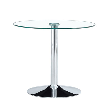 Modern Minimalist Circular Glass Dining Table With Electroplated Metal Legs 35" Diameter - Transparent