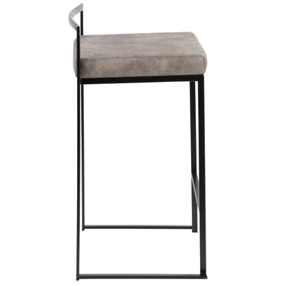 Fuji - Contemporary Stackable Counter Stool (Set of 2) - Black / Stone