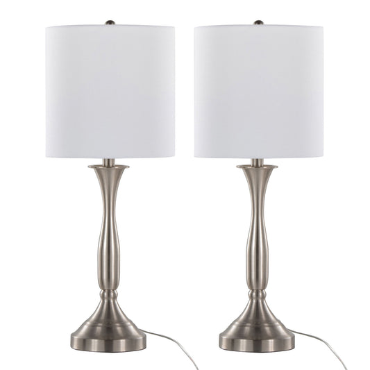 Sawyer - Contemporary Table Lamp (Set of 2) Built In USB Port - Nickel / White