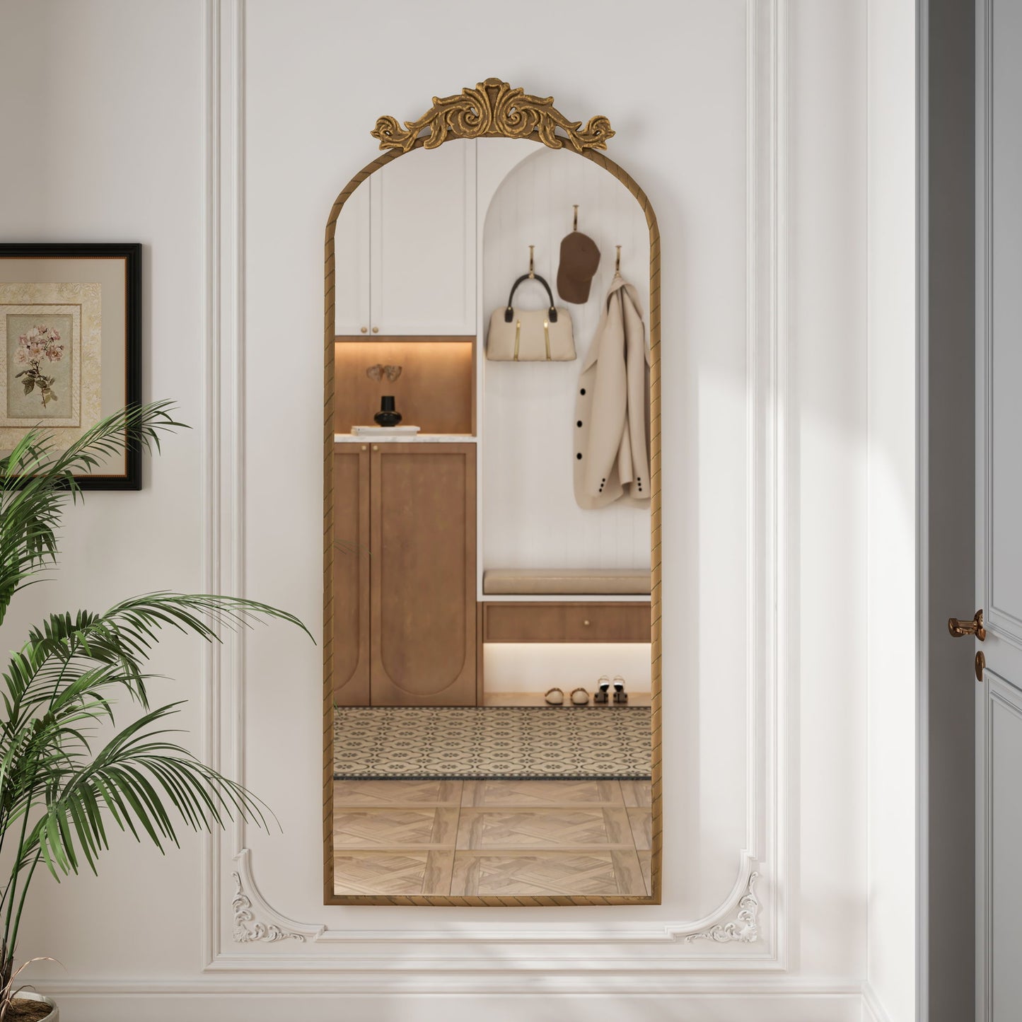 Vintage Arched Full Body Mirror, Wall Mounted For Living Room