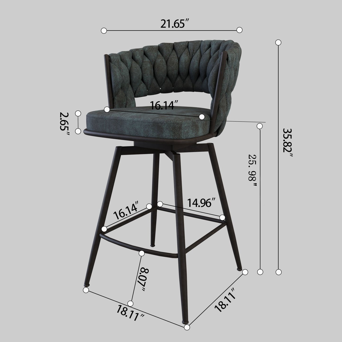 Bar Stool 360 Swivel With Back Footrest