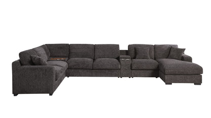Celine - Corner Sectional Sofa With Right Facing Chaise, Cupholders, And Charging Ports - Gray