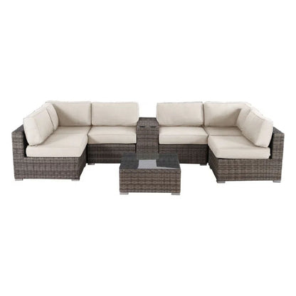 Elegant 4 Person Wicker Patio Seating Set With Cushions And Glass Top Table