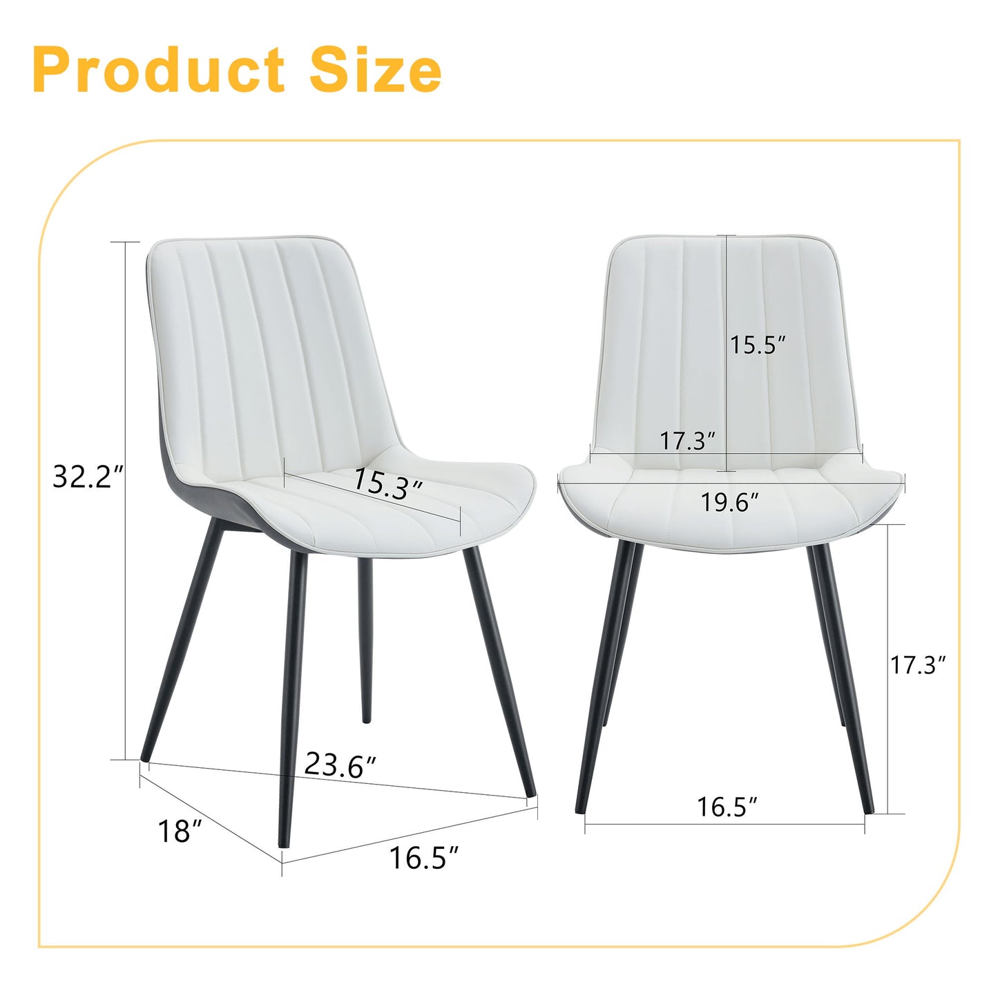 Modern Minimalist Dining Chair Set Extended Seat Cushion, Leather, Metal Legs, 4 Pieces - White / Dark Gray
