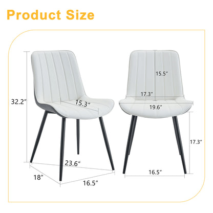 Modern Minimalist Dining Chair Set Extended Seat Cushion, Leather, Metal Legs, 4 Pieces - White / Dark Gray