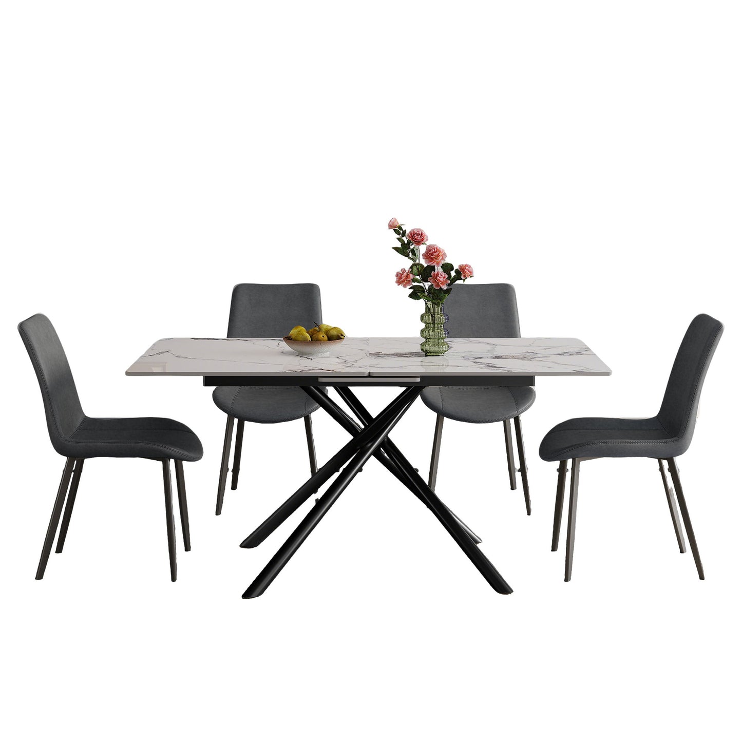 Modern Expandable Dining Table With Retractable Leaf With Chairs