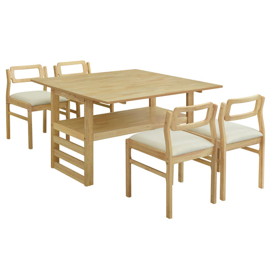 5 Piece Extendable Wood Square Dining Table Set With 2 Drop Leaves