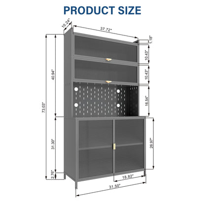 Tall Kitchen Pantry Cabinet With Flip Doors And Pegboard, Anti Tip Steel Storage Hutch