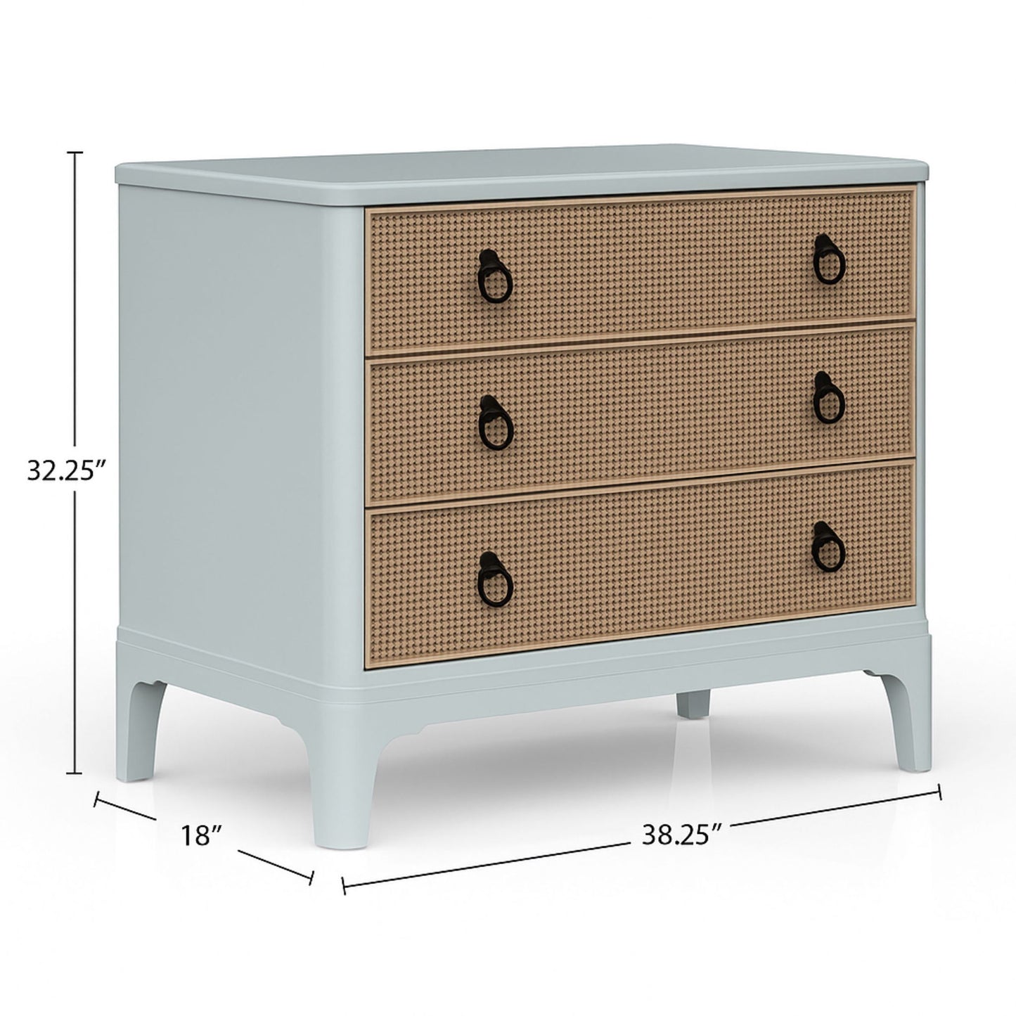 3 Drawers Hall Chest With Cane Fronts - Light Blue