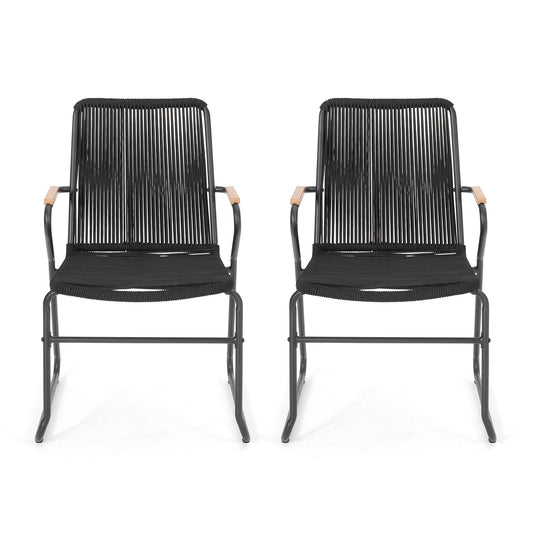 Moonstone - Outdoor Club Chair Set With Rope Weave Design - Black