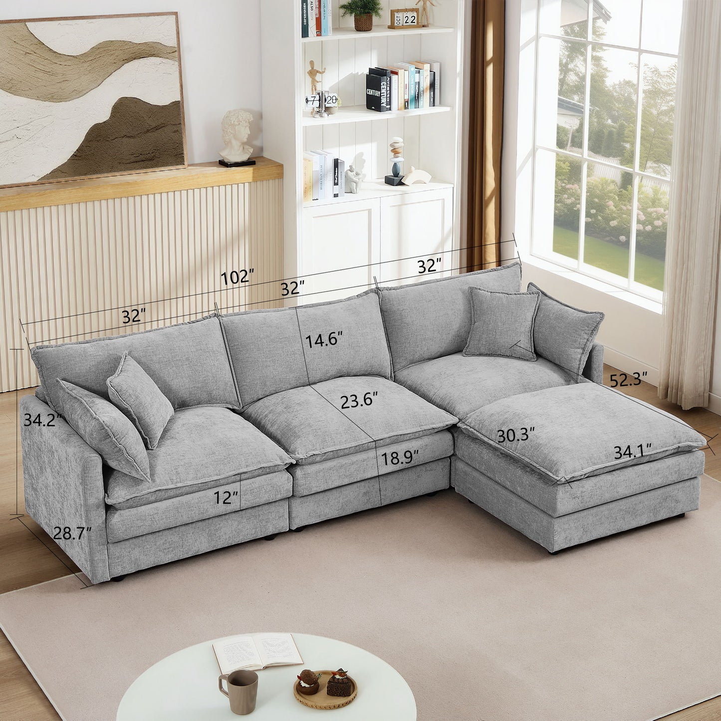 Contemporary Modular Sectional Sofa Set With Movable Ottoman