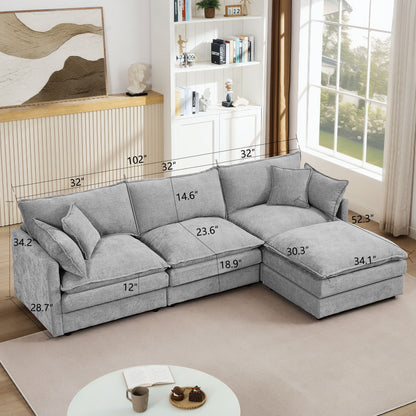 Contemporary Modular Sectional Sofa Set With Movable Ottoman
