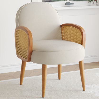 Accent Chair With Rattan Armrests And Wooden Legs Velvet For Living Room