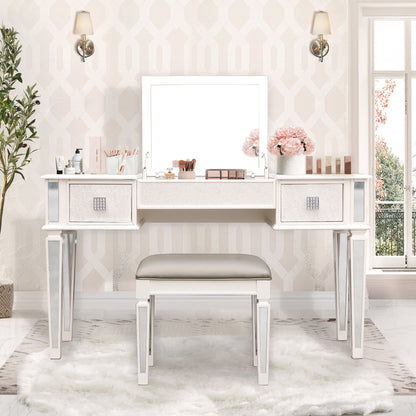 Mirrored Vanity Desk With Drawers And Stool, Flip Up Dressing Table Set For Makeup Room