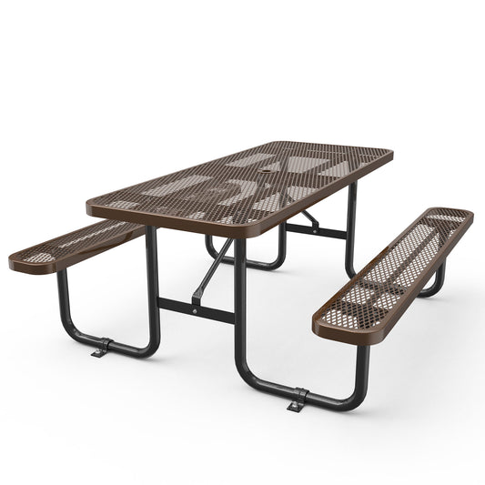 Expanded Metal Rectangular Picnic Table - Brown