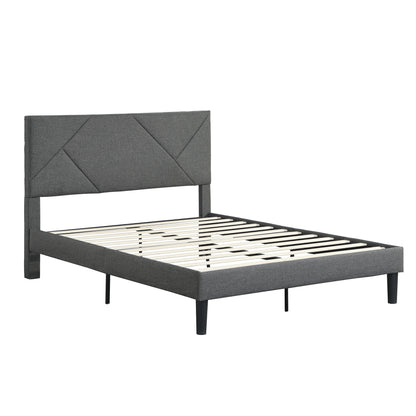 Upholstered Platform Bed Frame With Headboard, Wood Slat Support