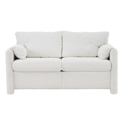 Modern Loveseat Sofa 2 Seater Plush Chenille Fabric Couch With High Density Foam Cushions - Ivory White